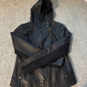 Hinge Black Leather Jacket with Hood